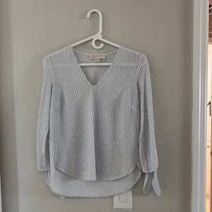 MICHAEL Michael Kors Pinstripe V-Neck Blouse - Gray